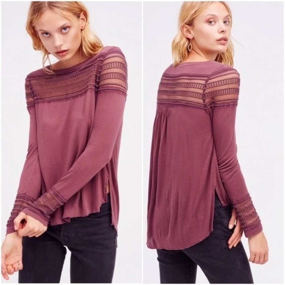 Free‎ People Roxie Mesh Inset Top XS Boho Cottagecore Ethereal Whimsigoth Dainty